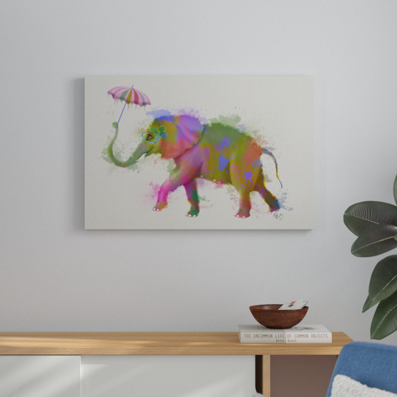 Rainbow Splash Elephant by Fab Funky - Painting, 61cm H x 91cm W, Wrapped Canvas