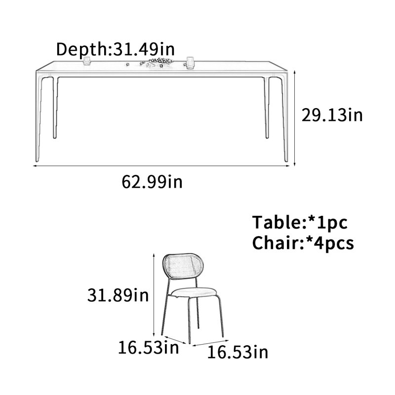 Table de salle à manger en ardoise noire pure, H 29,13 po x L 62,99 po x l 31,49 po