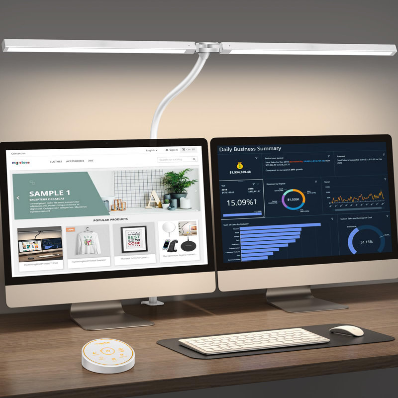 24W LED Desk Lamp with Clamp, 5 Color Modes, Adjustable Gooseneck for Office & Study, White