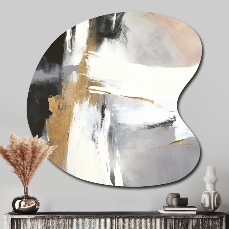 Art mural asymétrique en métal noir et doré Harmony Of Marble VI, H 33 po x l 33 po