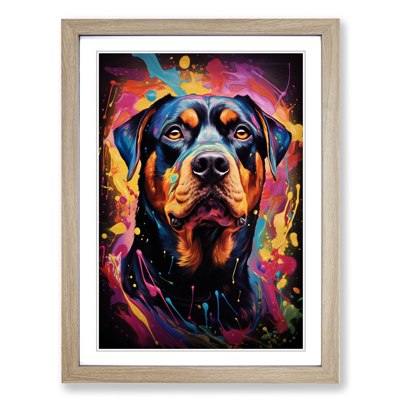 Rottweiler Abstract Art - Framed Print, Oak Framed, 64cm H x 46cm W x 2cm D