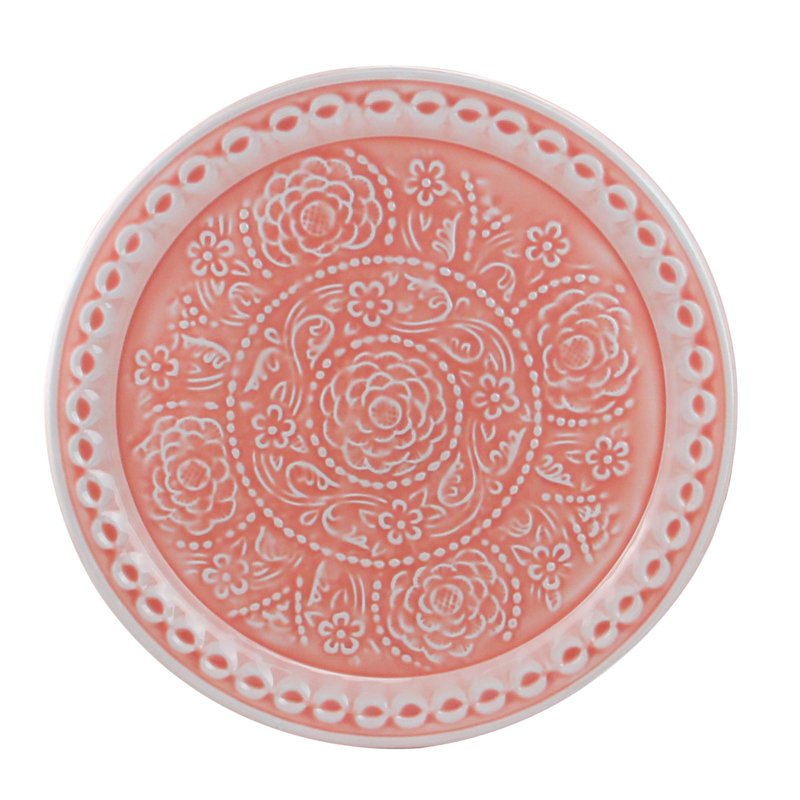 Plateau à fleurs roses en relief 16,5 po L'Eau de Fleur, Rose saumon clair