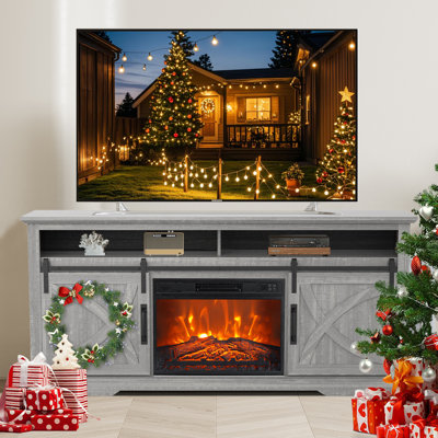 Meuble télé 68 po avec foyer électrique, centre de divertissement moderne, console multimédia pour téléviseur de 78 po ou moins