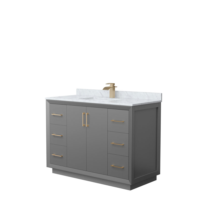 Ensemble de meuble-lavabo simple 48 po Strada_ Marbre de Carrare blanc, Gris foncé, Brun