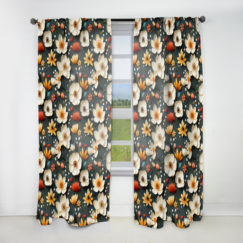 Mod Botanicals III - Rideau en velours Mid-Century - obscurcissant - 1 panneau, L 52 po x L 108 po