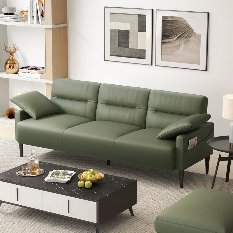 Imelda 83" Faux Leather Square Arm Sofa, Vert