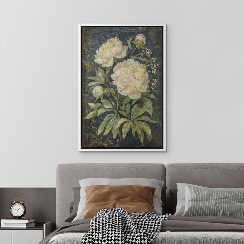 «Classic Peony Flowers Modern Modern Rustic encadré chambre décorations murales», H 36 po x l 24 po, Blanc