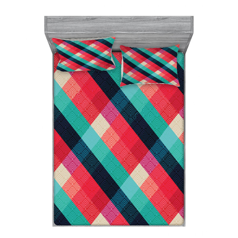 Microfiber Geometric Sheet Set, Full Sheet Set with Fitted Sheet