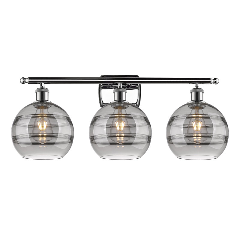 Éclairage pour meuble-lavabo 3 lumières Natick, Gris fumée clair, Chrome poli blanc