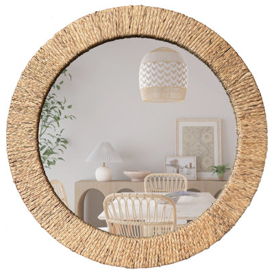 Miroir mural rond en rotin