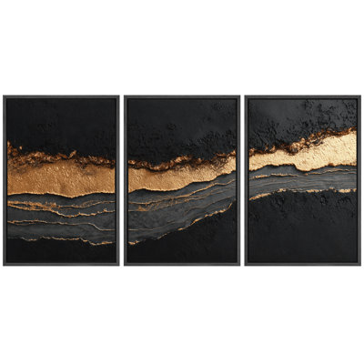 Black and Gold Modern Abstract Artwork, Living Room Pictures, Framed Canvas Giclee Print Wall Art