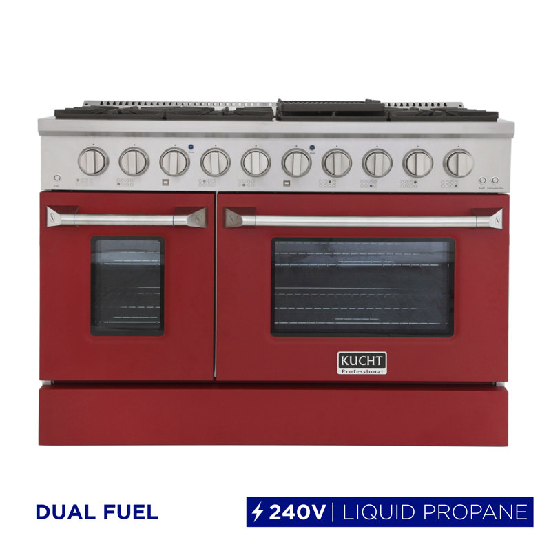 Kucht 48'' W Dual Fuel Range, Red, Liquid Propane