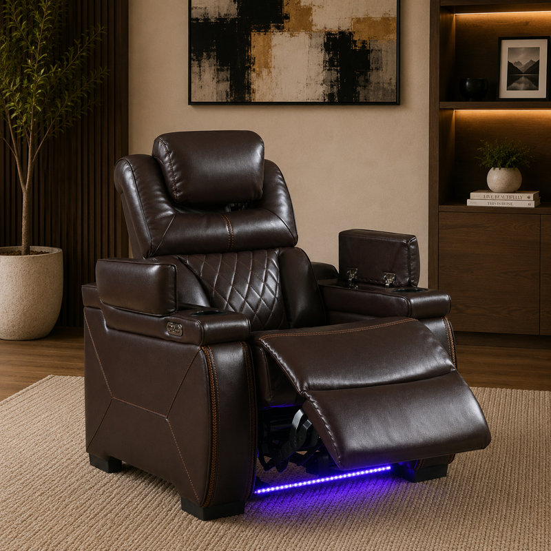 Fauteuil inclinable Akenzie, Cuir véritable brun