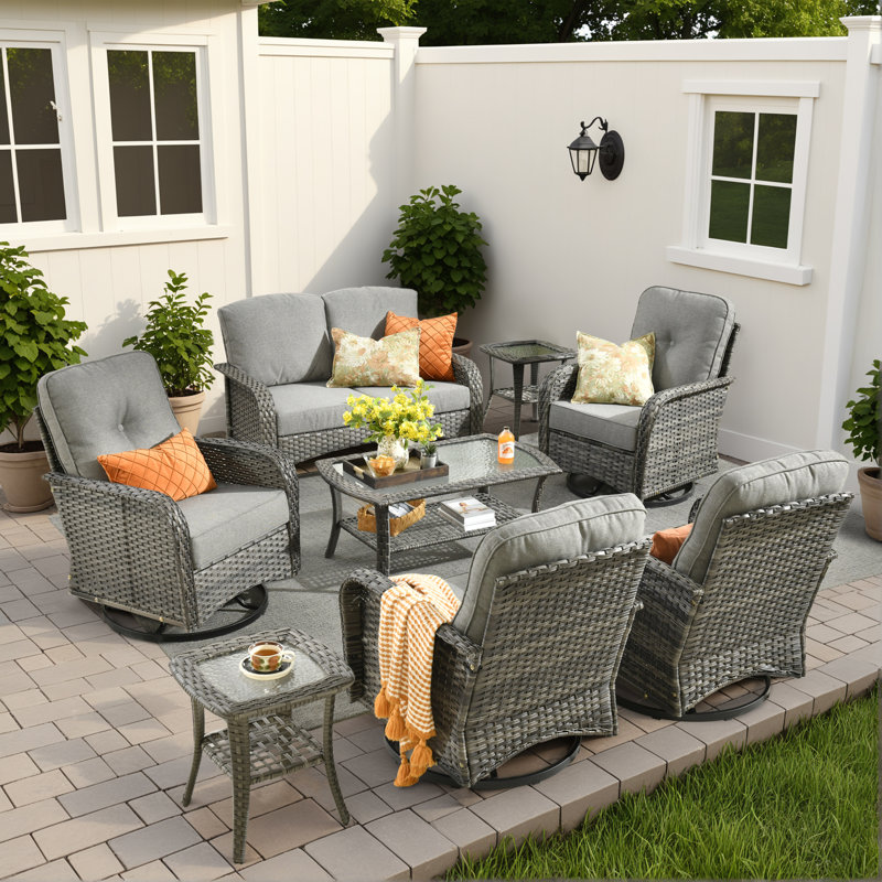 Outdoor furniture with rocking chair 5-piece set with cushion, Dark Gray