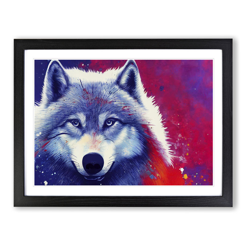 XH1022-6719X Painted Wolf - Single Picture Frame Painting, 25cm H x 34cm W x 2cm D, Black Framed