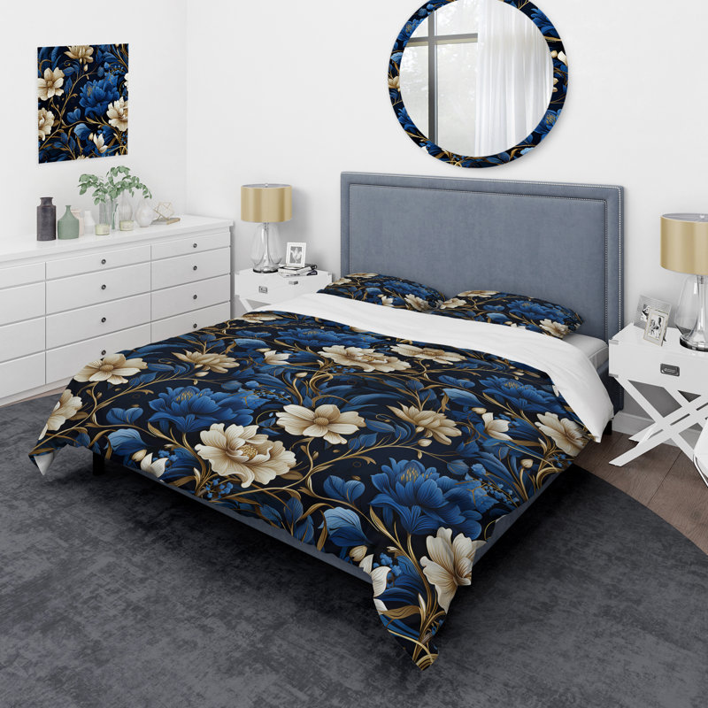 Ensemble de housse de couette Cobalt Blue Nouveau Vines Victorian, Housse de couette simple + 1 taie décorative stan