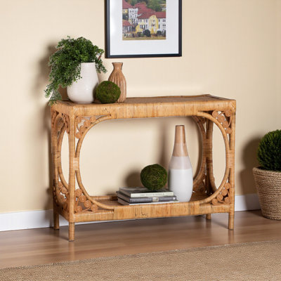 Hart Rattan Console Table in a Brown Finish in a Bohemian Style, 29.82" H X 39.04" W X 15.55" D
