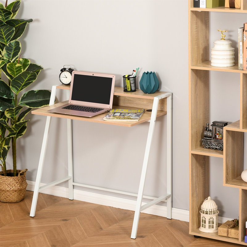 Emerfield Metal Base Writing Desk, 85 x 84 x 45, Oak/White