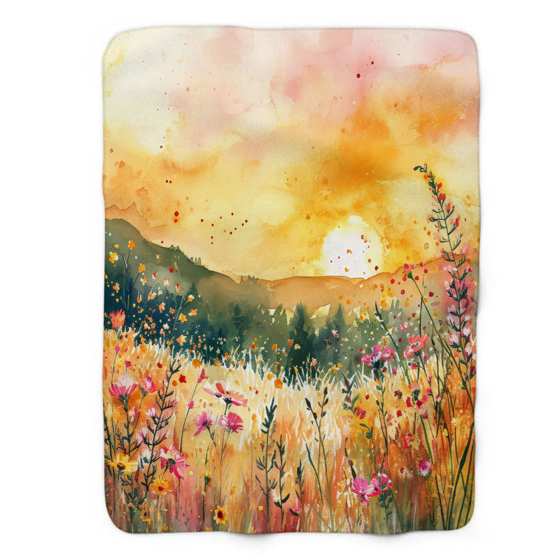 Jeté Sun-Kissed Petal Melody - 1 Piece Premium Sherpa B, 60 po x 80 po