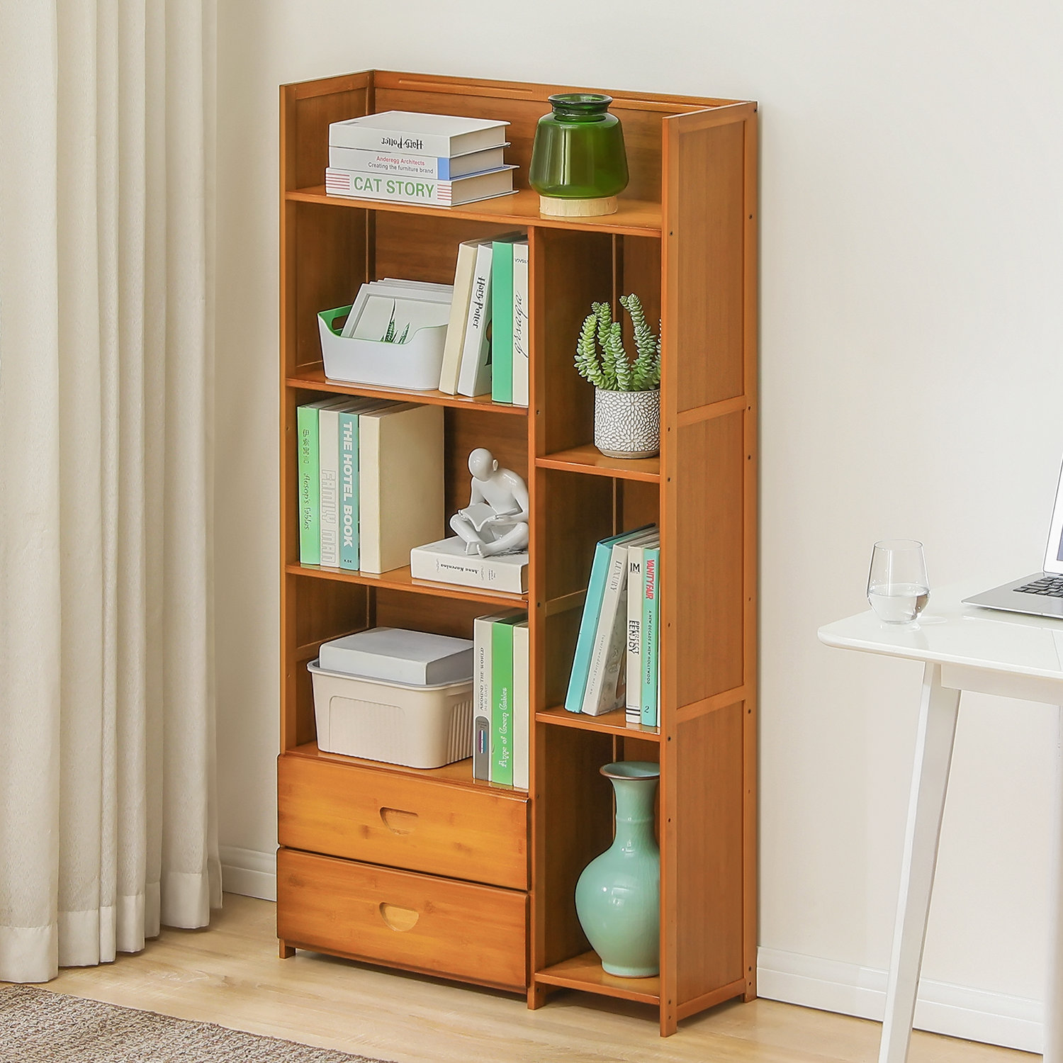 https://assets.wfcdn.com/im/26096498/compr-r85/2021/202124089/5-tiers-2-drawers-bamboo-standard-bookshelf-display-rack-books-toys-storage-bookcase-for-home.jpg