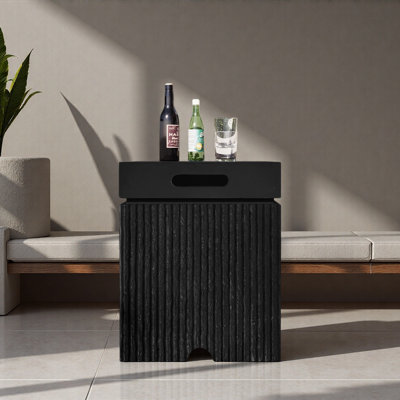 Table de couverture de réservoir de propane d'extérieur de 15,75 po avec lattes verticales, support de propane MGO pour réservoir de gaz de 20 lb, table d'appoint carrée avec fentes à poignée