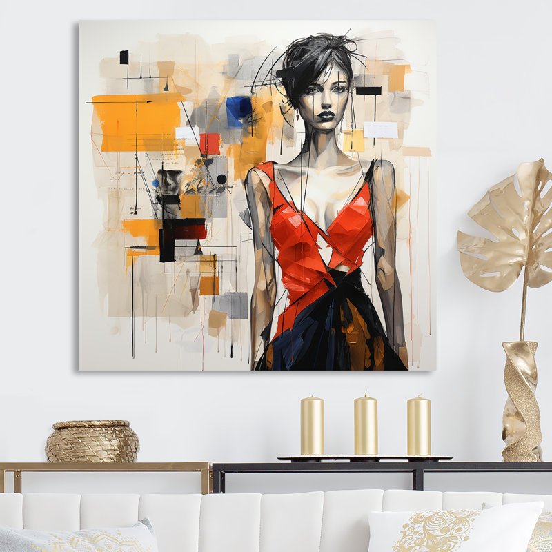 «Geometric Grace Fashion Diva II», art mural tendance, Toile tendue, H 16 po x l 16 po x P 1 po
