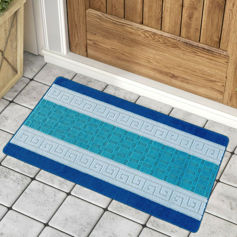 Mariam Non-Slip Striped Indoor Doormat, Rectangle 150 x 120cm, Blue