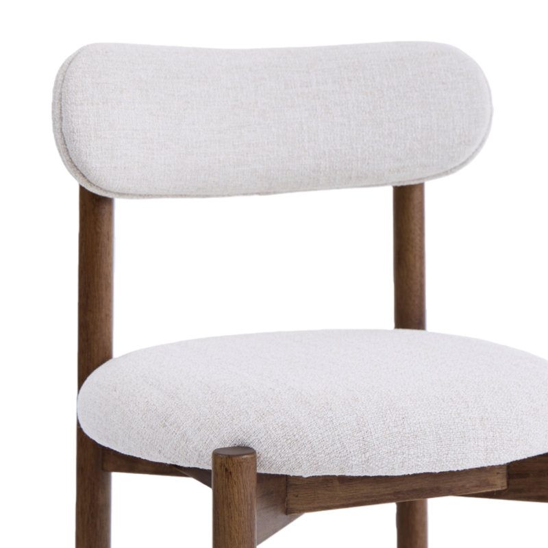 Elmora Set of Two Walnut Effect Solid Wood Dining Chairs, Cream