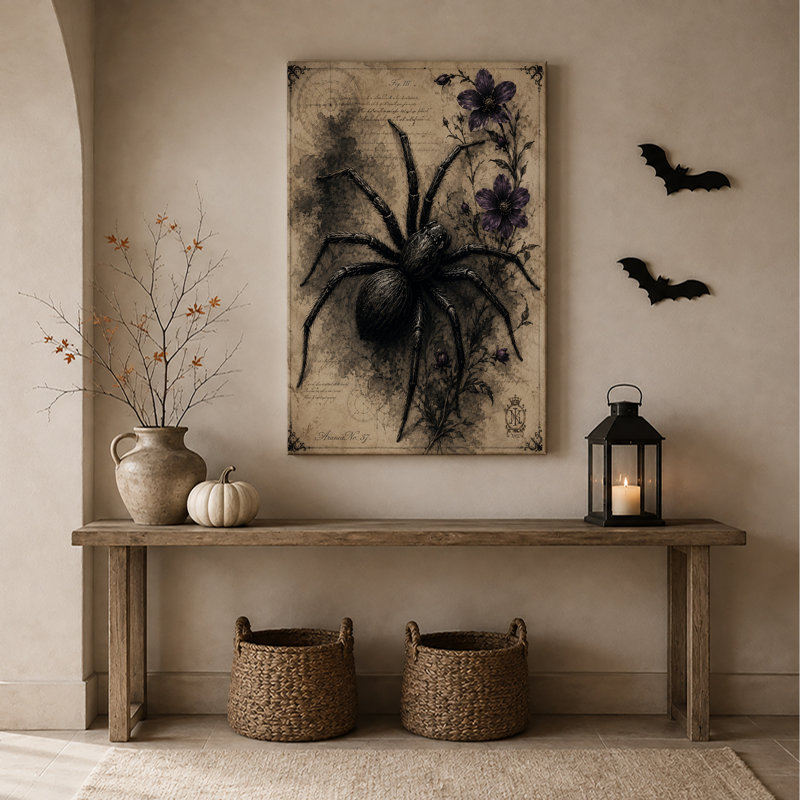Art mural rétro sur toile araignée noire et Halloween, H 40 po x l 28 po