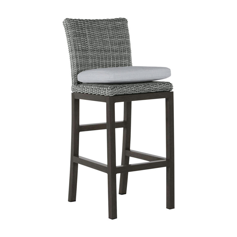 Rustic 30.5" Patio Bar Stool with Cushion, Welt, Slate Gray, Linen Chambray