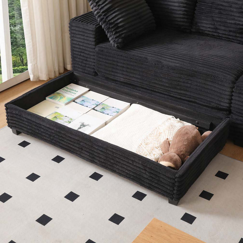 Canapé modulaire en velours côtelé 108,6 po avec repose-pieds, Noir