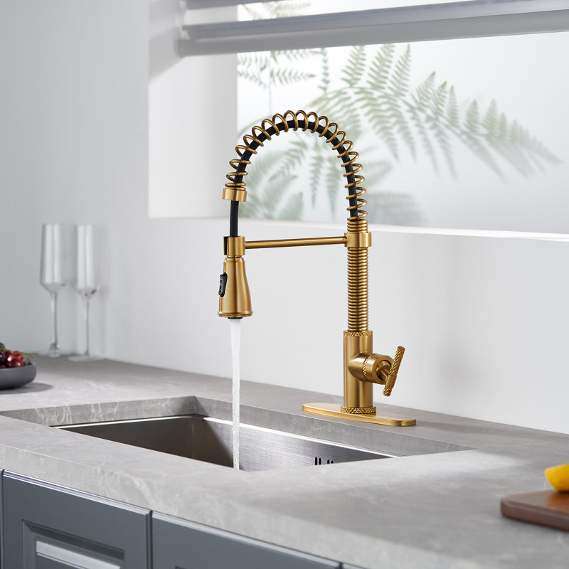 Bolden CASAINC 1.8 GPM Britt Commercial Style Pull Down Single Handle Kitchen Faucet, Brushed Gold