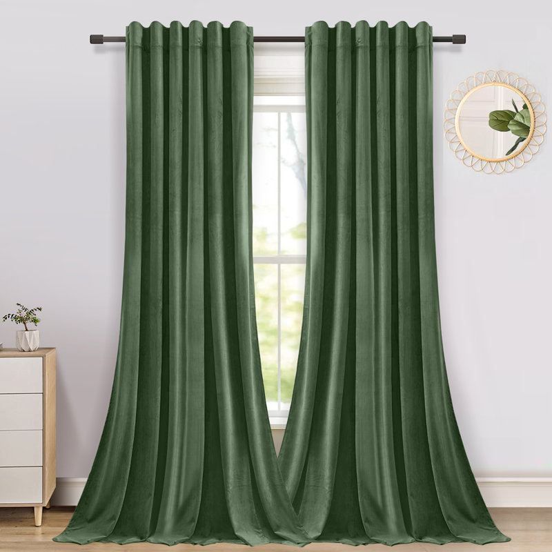 Velvet Blackout Curtain Pair, 52" W x 96" L, Green