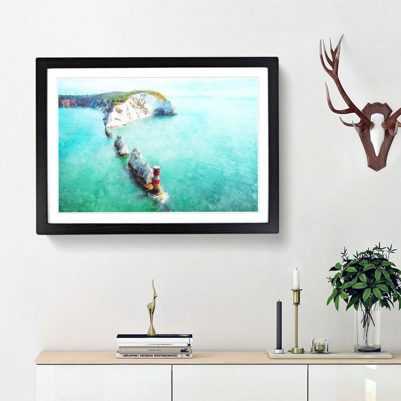 The Needles Isle Of Wight - Single Picture Frame Painting on MDF, Black Framed, 62cm H x 87cm W x 2cm D