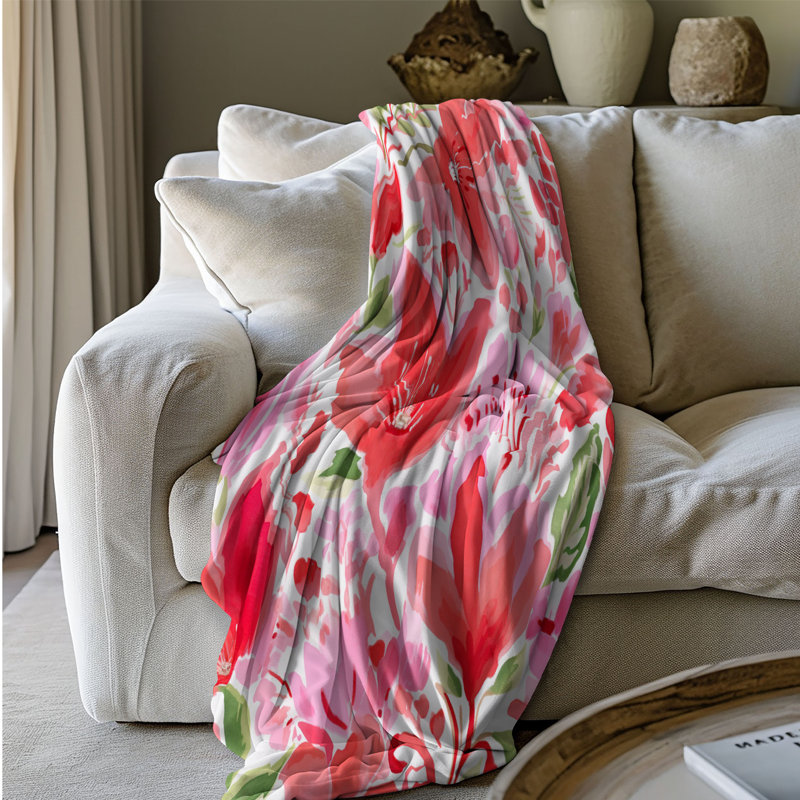 Motif de balise maritime - 1 pièce Sherpa Premium, L 50 po x L 60 po, Motifs floraux rouges élégants