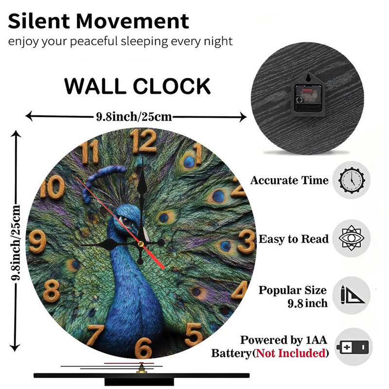 Horloge paon avec plumes déployées