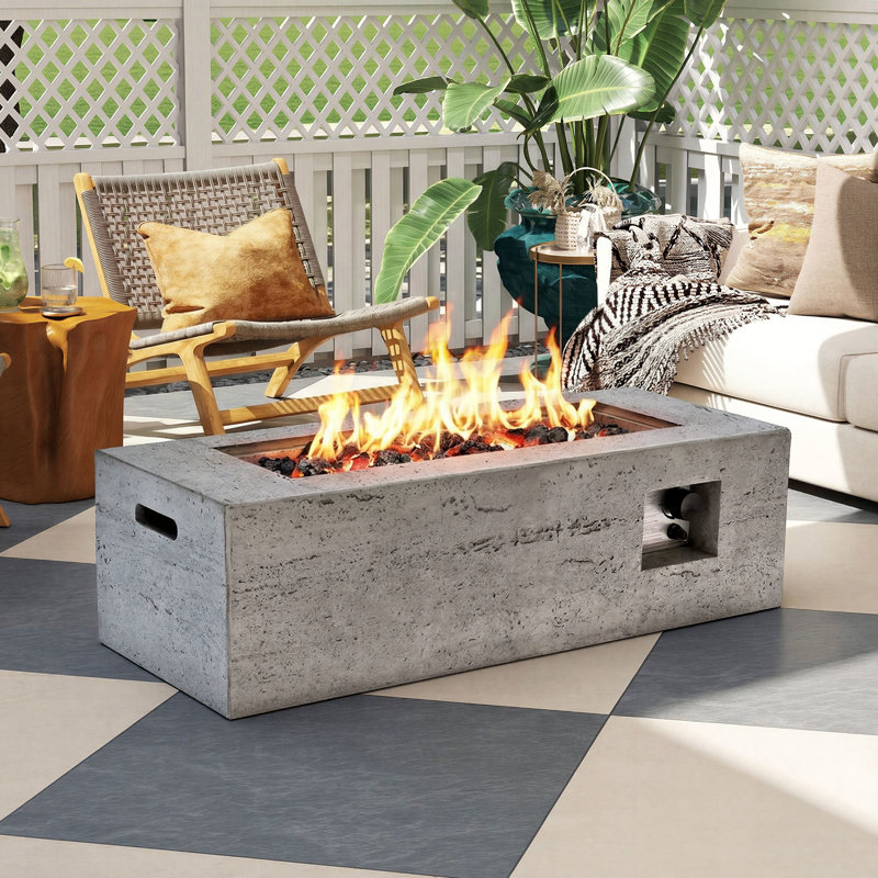 Abdel Outdoor Rectangular Propane Fire Pit with Waterproof Cover for Courtyard,Lawn,Patios, Gray
