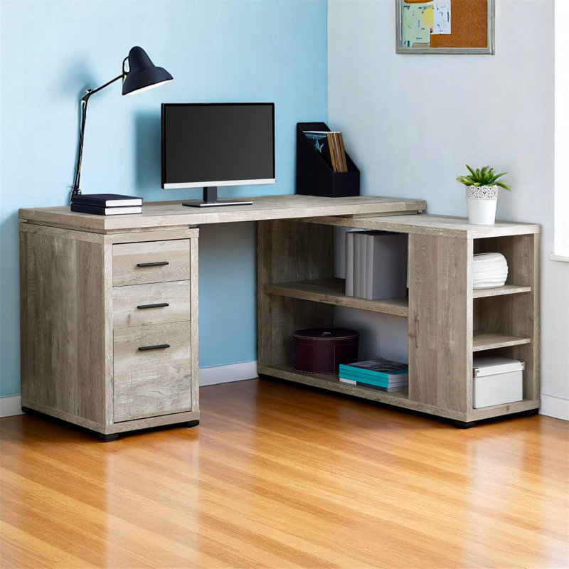 Bureau d'ordinateur moderne en L à finition brune avec pieds en métal Roanoke, H 29,22 po x l 59,8 po x P 47,14 po