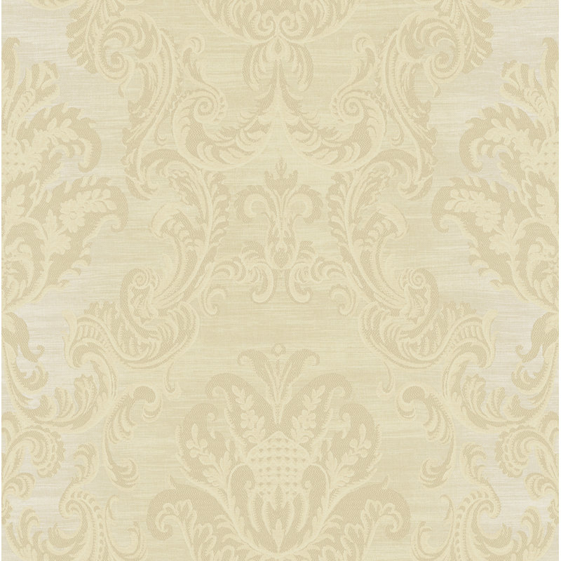  Papier peint à motif damassé avoine et amande Woodcroft Designs, Avoine métallique / amande