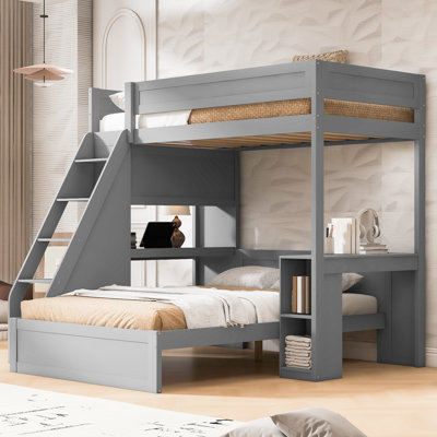 Twin XL Over Full Bed with Desk and USB, Gray