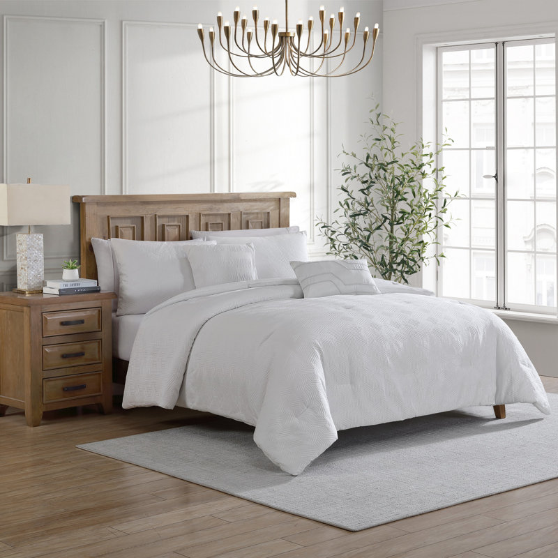 Ensemble d'édredon en jacquard blanc éclatant 5 pièces Tahari Home Blanca, Édredon de grande taille et 5 pièces supplément