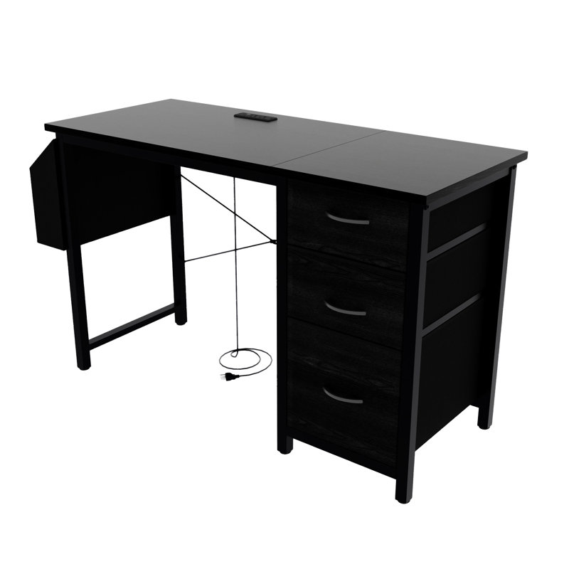 Bureau de 47,3 po avec prise de courant, Noir, noir, noir, noir
