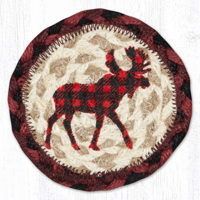 Earth Rugs Decorative Moose Silhouette Plaid Coaster Cotton Blend 5" H