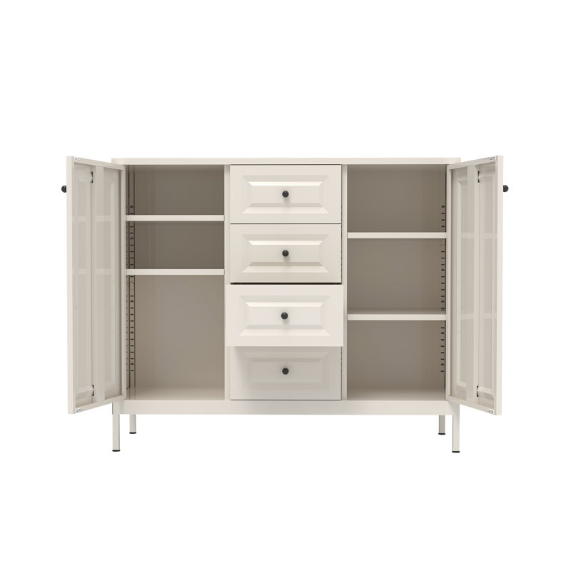 Buffet de rangement 40,16 po, armoire d'appoint autoportante avec 4 tiroirs et 2 portes, armoire à tablettes réglables pour le salon, la cuisine, le vestibule, le couloir et la salle de lavage (beige)
