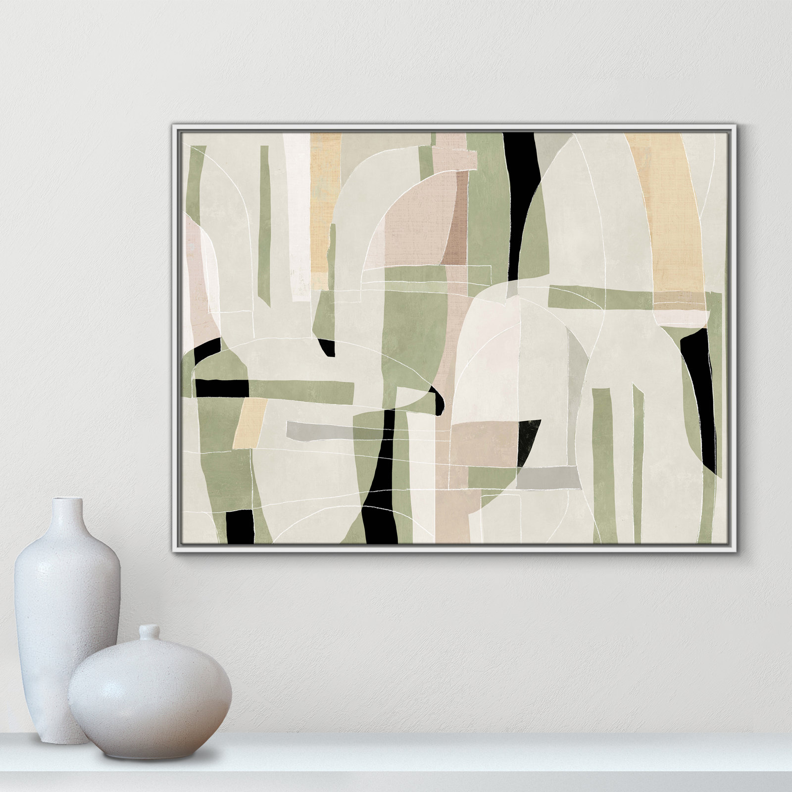 Sunny Barcelona - Floater Frame Canvas, 41.5" W x 31.5" H, White