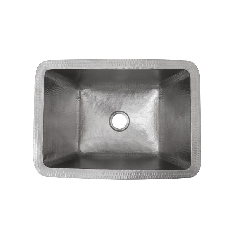 17" Rectangle Hammered Copper Bathroom Sink, Electroless Nickel