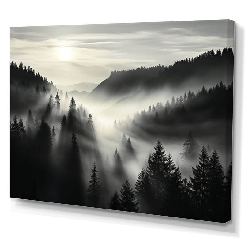 «Mysterious Misty Mountain Morning - Minimalisme», reproduction d'art sur toile, 30" H x 40" W, Toile tendue