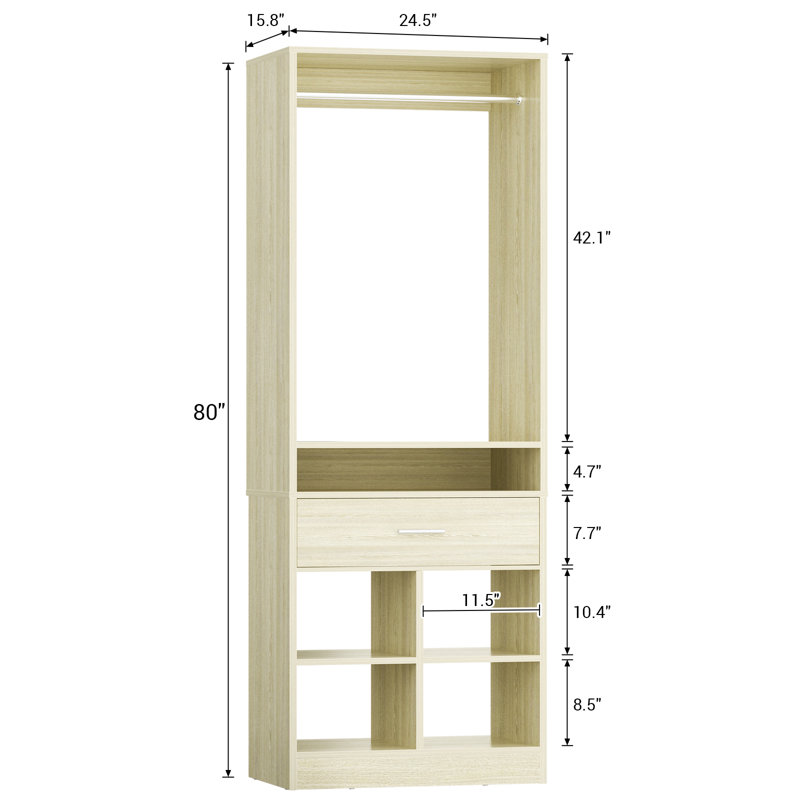 Système d'organisation sur pied l 24,4 po avec tiroir, Bois blanc