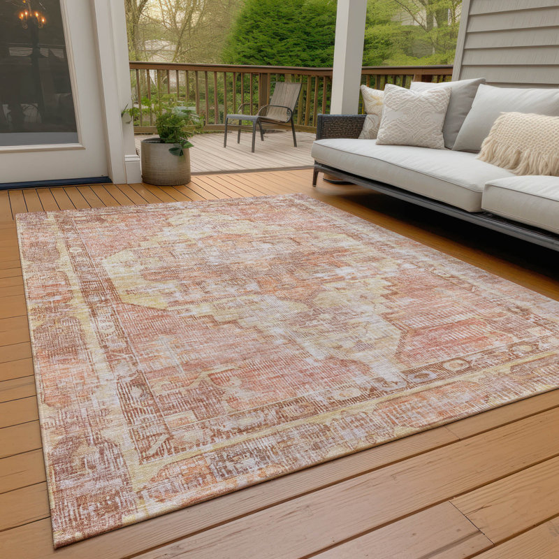 Machine Washable Indoor/Outdoor Xhevrie Terracotta Rug, Rectangle 3' x 5'
