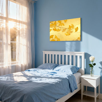 Ginkgo Leaves Golden Watercolor Canvas Wrapped Wall Art Oil Painting Print Set Of 1